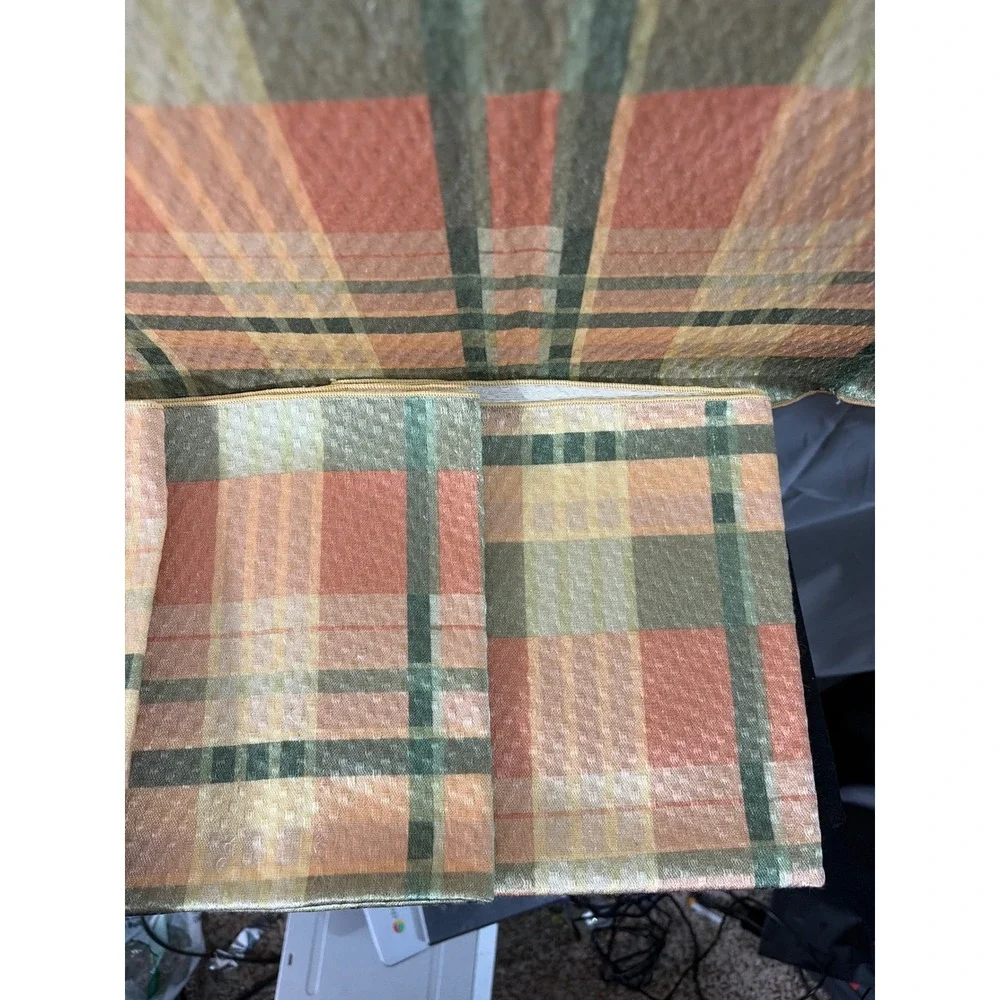 Fallani & Cohn Plaid Tablecloth and Napkins Set Multicolor Woven Farmhouse 52x48